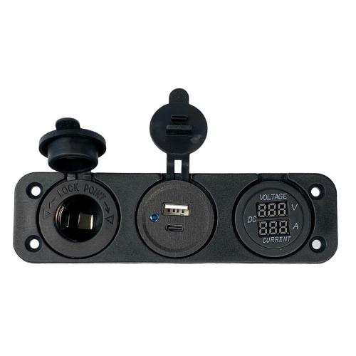 PRESA 12V AUTO + 1 PORTA USB + 1 PD/TIPE C + VOLTMETRO + AMPEROMETRO FISS. A VITI