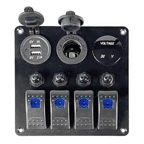 PANNELLO DI COMANDO 4 INTERRUTTORI + PRESA ACCENDISIGARI + 2 PRESE UBS + VOLTMETRO