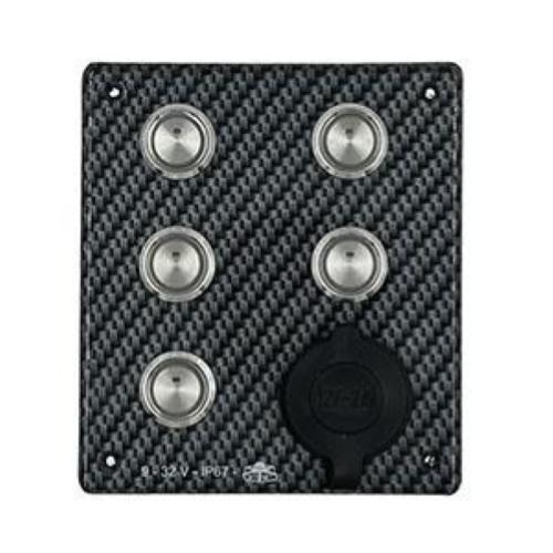 PANNELLO DI COMANDO 5 INTERRUTTORI + DOPPIA PRESA USB CARBONIO
