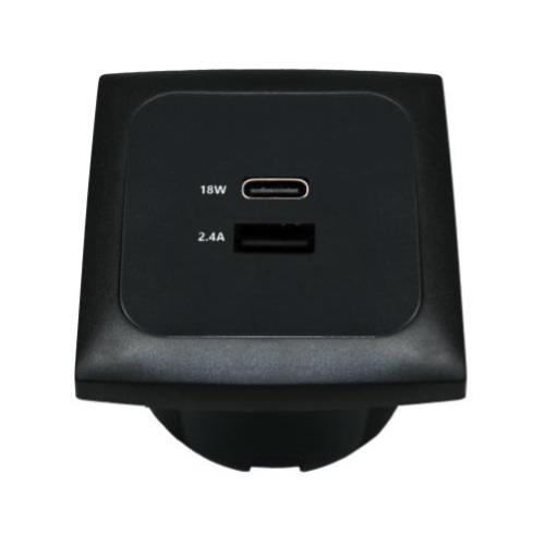 PRESA USB-A USB-C + CORNICE SENZA COPERCHIO + SCATOLA PROT. NERO