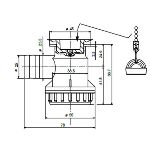 PILETTA DRITTA CON SIFONE DIAM 25MM